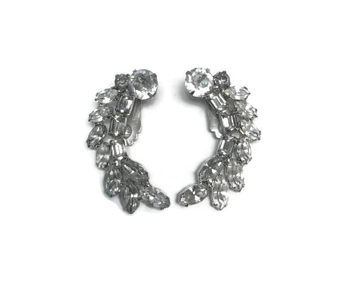 Signierte Weissco Ohrringe, Strass Halbmond Vintage 1940Er Jahre Modeschmuck, Hochzeit Brautschmuck von BatCityVintage