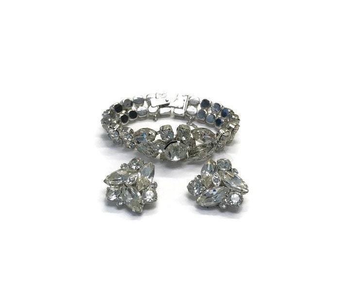 Signiertes Eisenberg Eis Schmuckset, Vintage 1950Er Jahre Strass Armband Und Ohrringe, Trachtenschmuck, Demi Parure, Hochzeit Brautschmuck von BatCityVintage