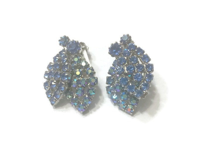 Vintage Blaue Strass Ohrringe, Signierte Weiss 1950Er Jahre Ohrclips, Modeschmuck, Hochzeit Brautschmuck von BatCityVintage