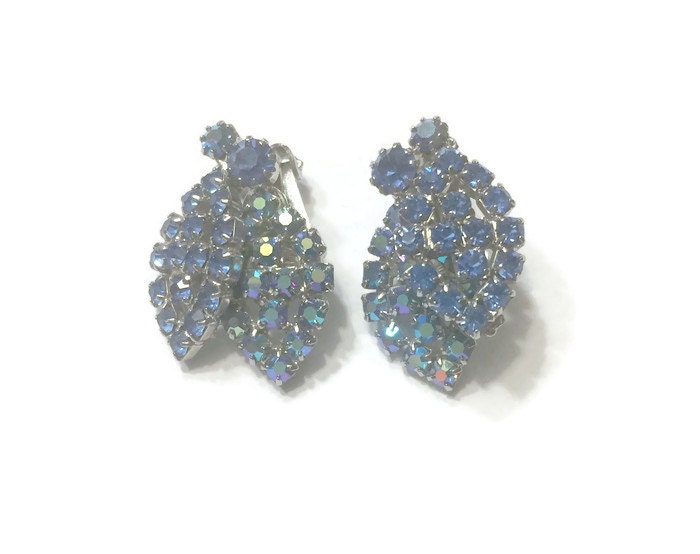 Vintage Blaue Strass Ohrringe, Signierte Weiss 1950Er Jahre Ohrclips, Modeschmuck, Hochzeit Brautschmuck von BatCityVintage