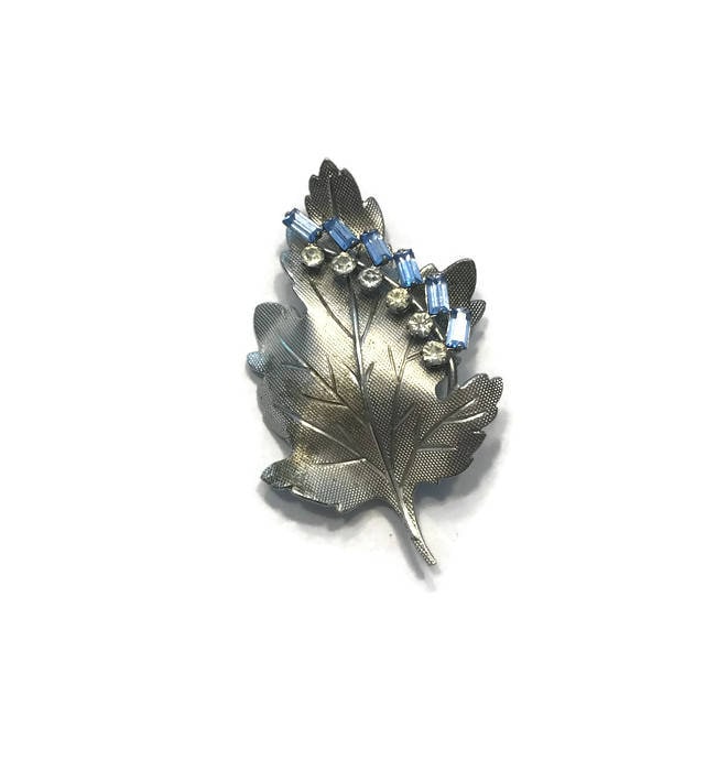 Vintage Carl Kunst Brosche, 1940Er Jahre Sterling Silber Blatt Brosche Mit Strass, Modeschmuck von BatCityVintage