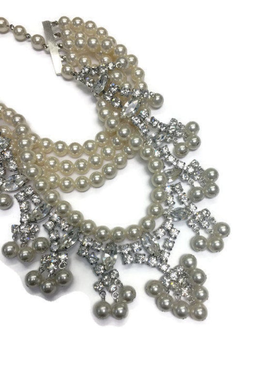 Vintage Perlen Und Strass Halskette, Mehrstrang Statement Bib Hochzeit Brautschmuck, Kostüm Schmuck von BatCityVintage
