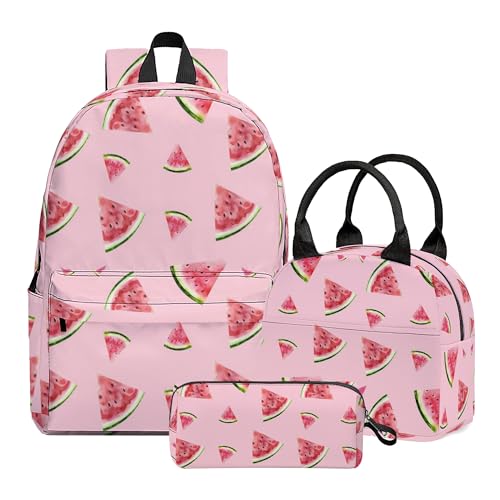 Batantec 3 x Rucksack mit Lunchtasche für Mädchen und Jungen (Wassermelonen-Rosa) von Batantec