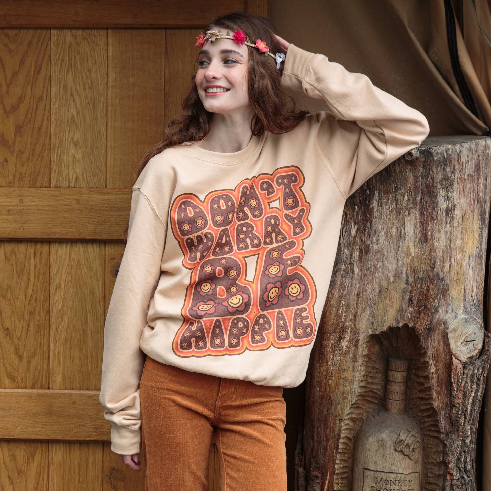 Don't Worry Be Hippie Damen Spruch Sweatshirt von Batch1UK