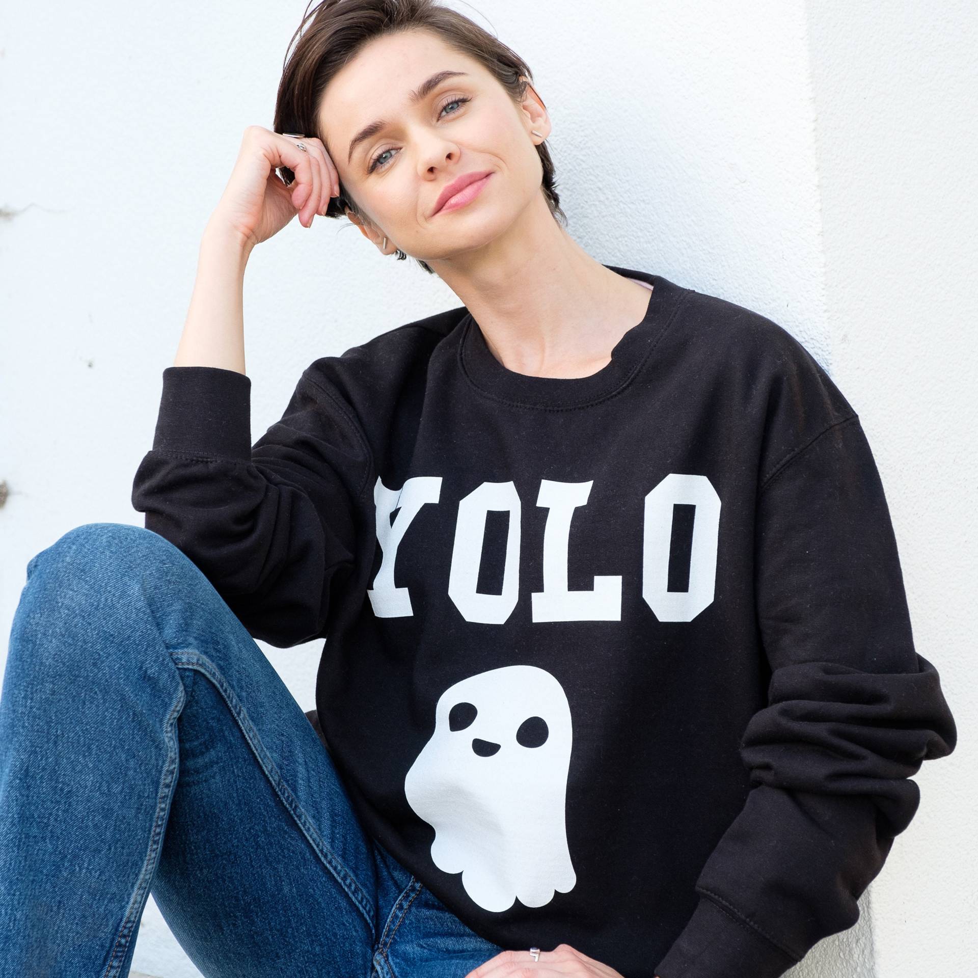 Du Lebst Nur Einmal Ghost Damen Halloween Sweatshirt von Batch1UK