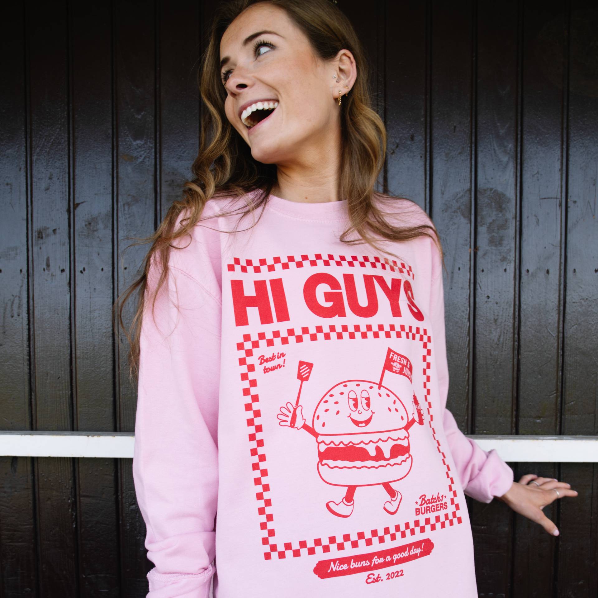 Hallo Jungs Damen Burger Grafik Sweatshirt von Batch1UK