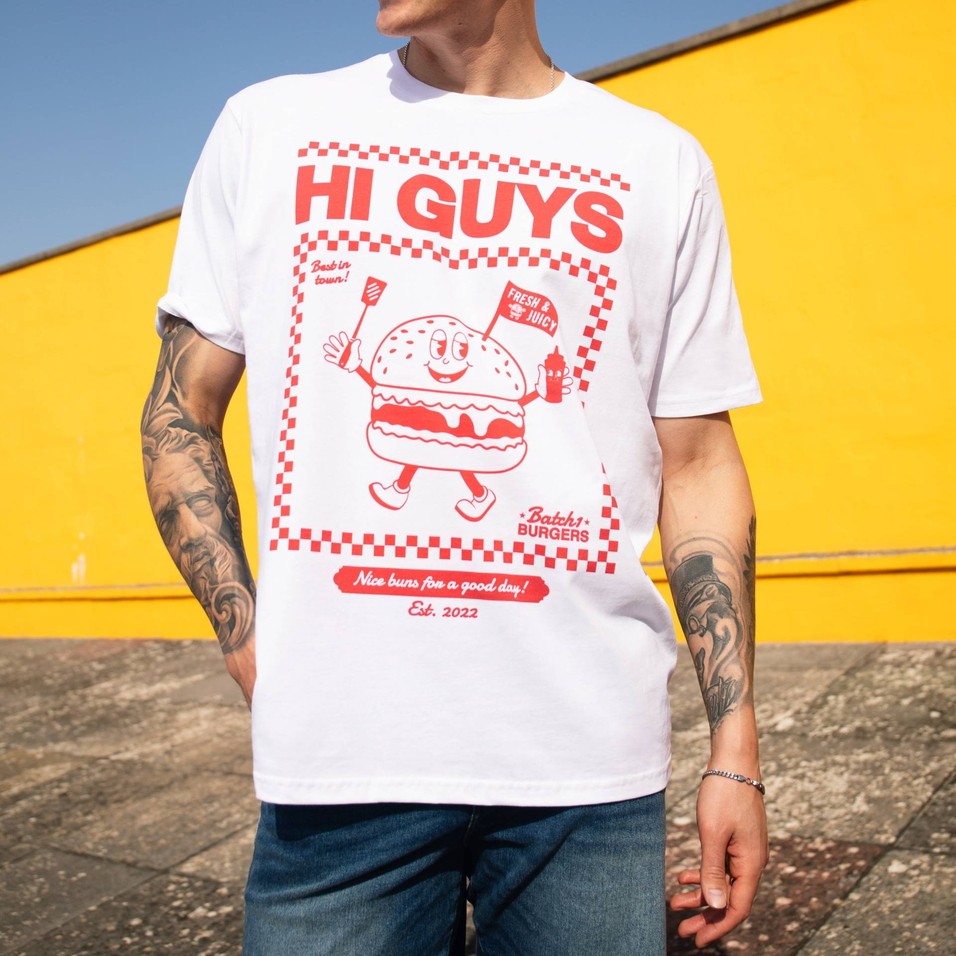 Hi Guys Herren Burger Grafik T-Shirt von Batch1UK