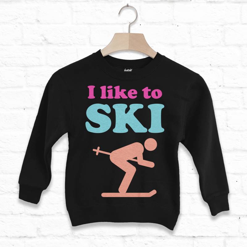 I Like To Ski - Kinder Retro Snowboard Spruch Sweatshirt von Batch1UK