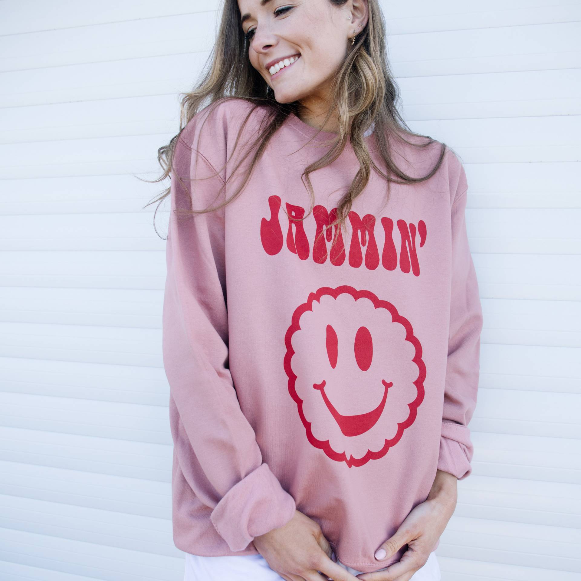 Jammin' Damen Spruch Sweatshirt Mit Happy Face Biscuit von Batch1UK