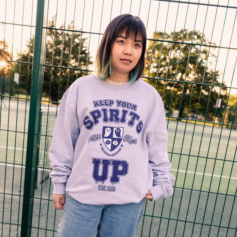 Keep Your Spirits Up Damen Varsity Style Spruch Sweatshirt von Batch1UK