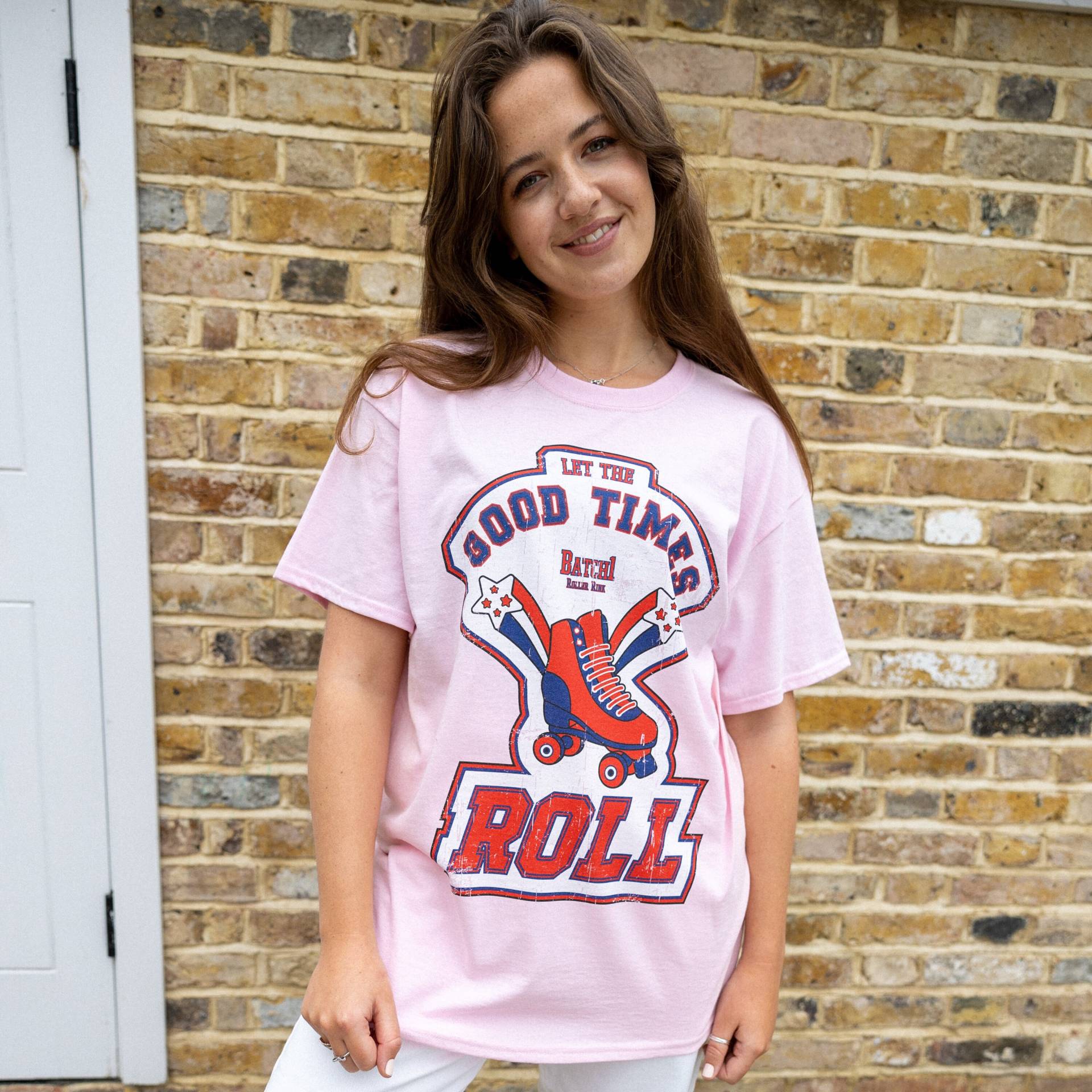 Let The Good Times Roll Damen Weihnachten T-Shirt in Rosa von Batch1UK