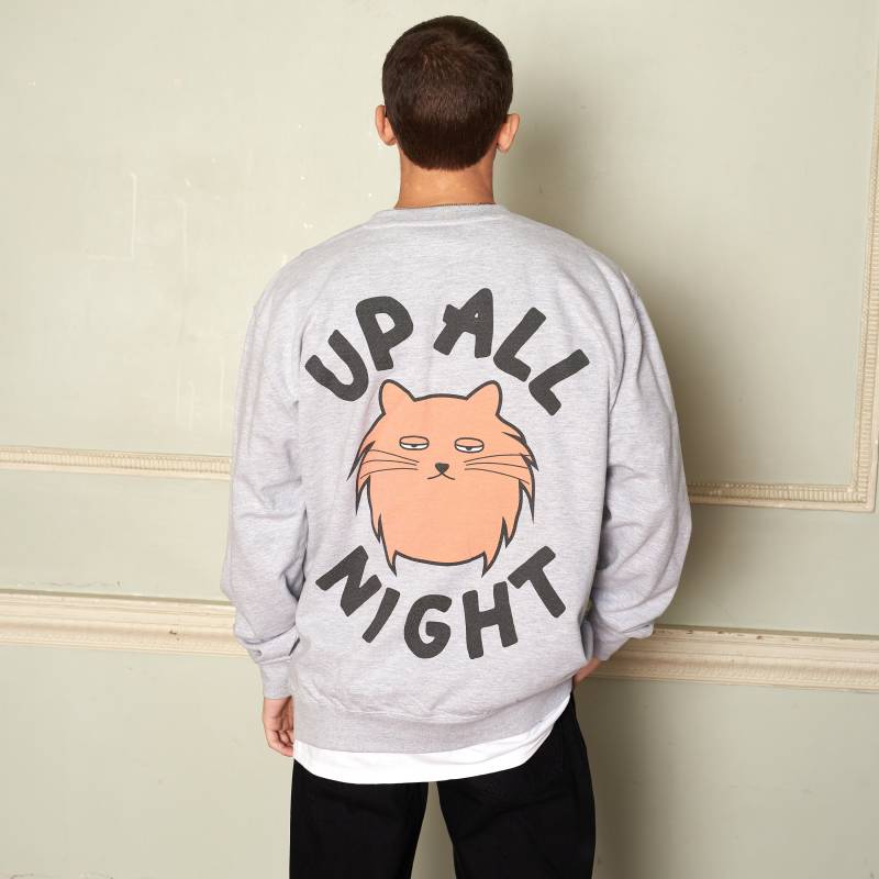 Up All Night Herren Katze Spruch Sweatshirt von Batch1UK