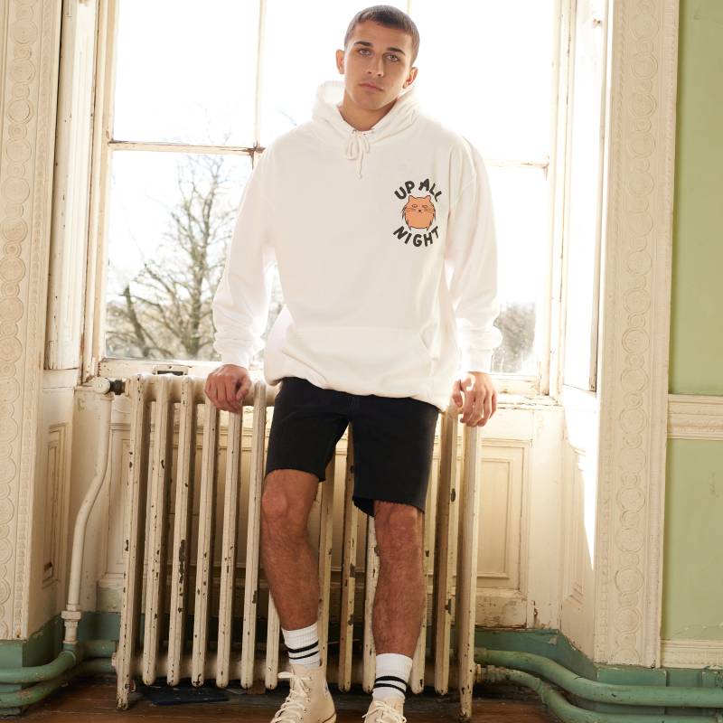 Up All Night Männer Katze Spruch Kapuzenpullover von Batch1UK