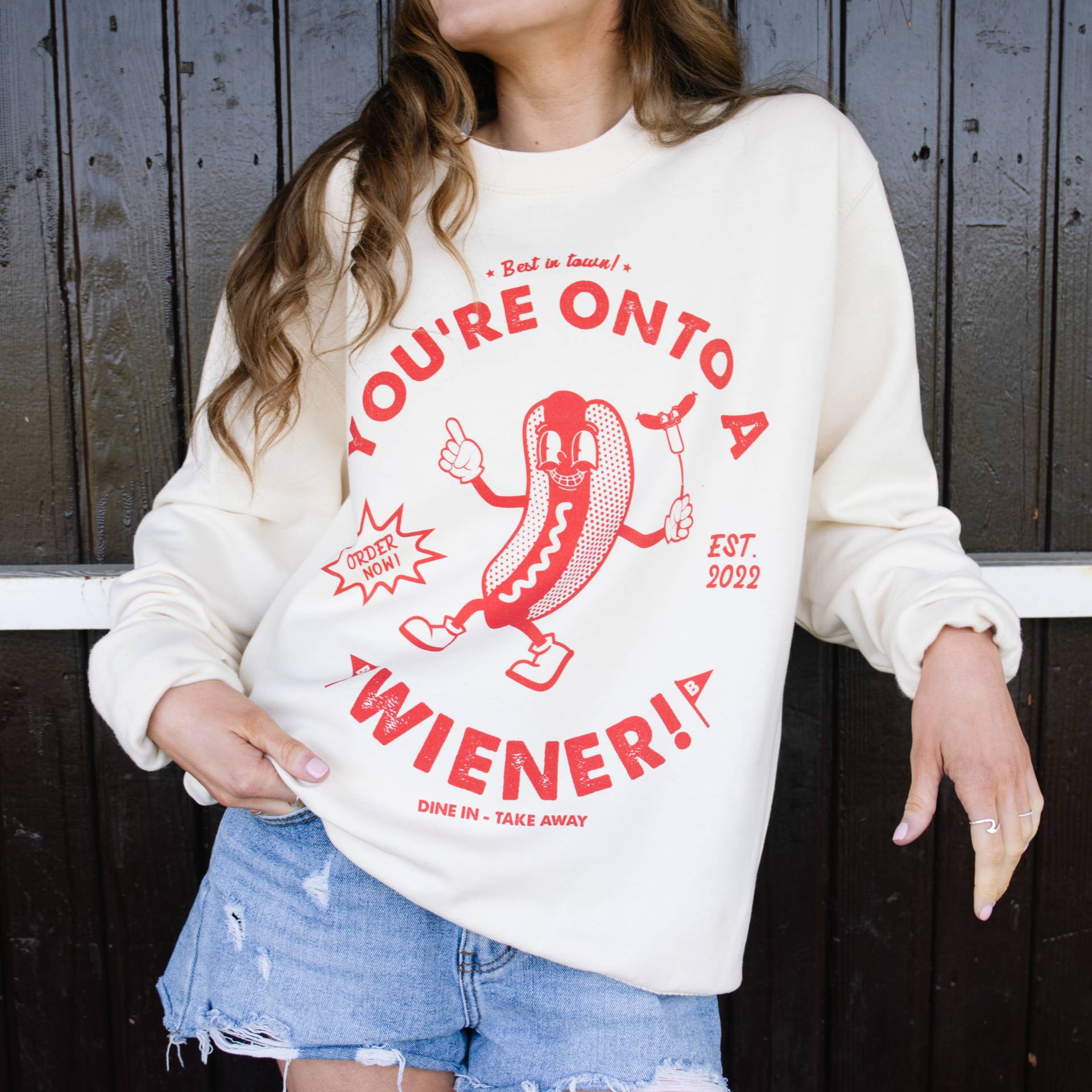 You're On A Wiener Damen Hot Dog Grafik Sweatshirt von Batch1UK