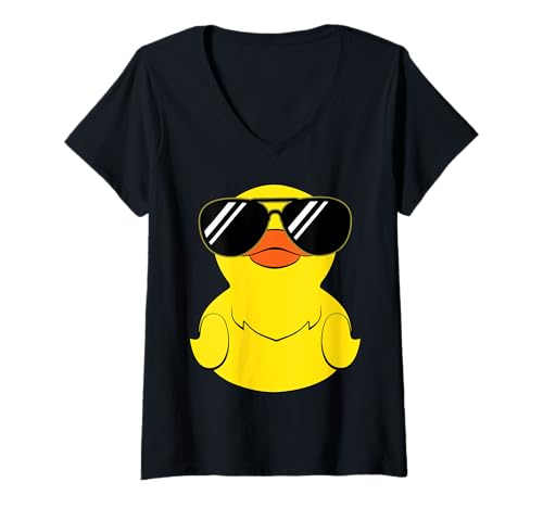 Damen Coole Duckie Sonnenbrille Duckling Funny Duck Lover T-Shirt mit V-Ausschnitt Damen Coole Duckie Sonnenbrille Duckling Funny Duck Lover T-Shirt mit V-Ausschnitt von Bath Toy Rubber Duck Duckie Shirts & Gift Idea