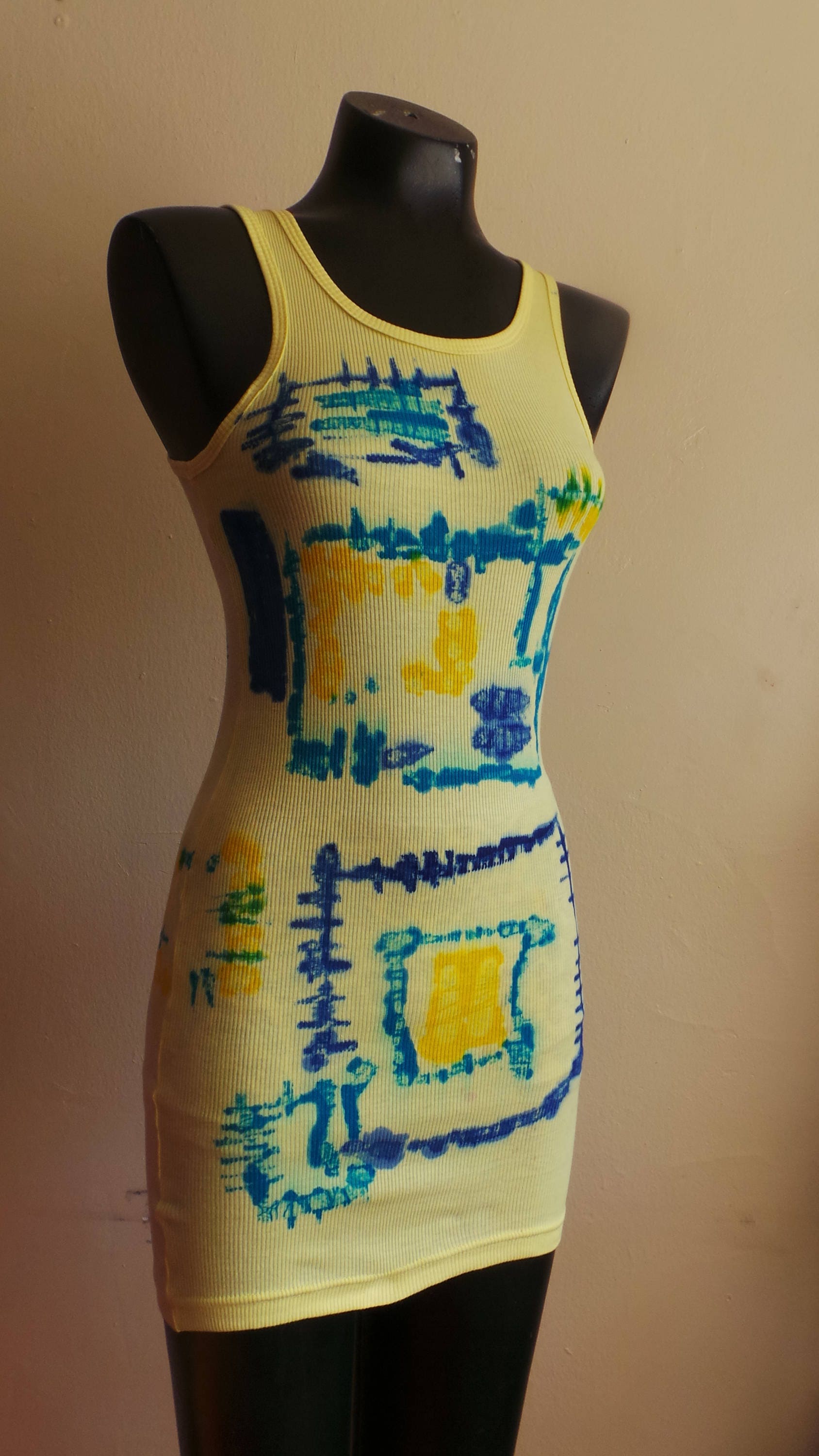 Gelb Direkte Anwendung Batik Geripptes Baumwolle Kleid .dabd004 von BatikArtsStudio