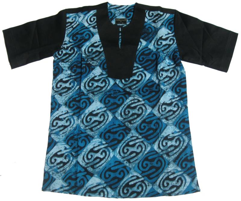Allswell Herren Batik Shirt, Blau Mit Schwarzem Ärmel, Klein, Kostenloser Versand in Den Usa von BatikHome