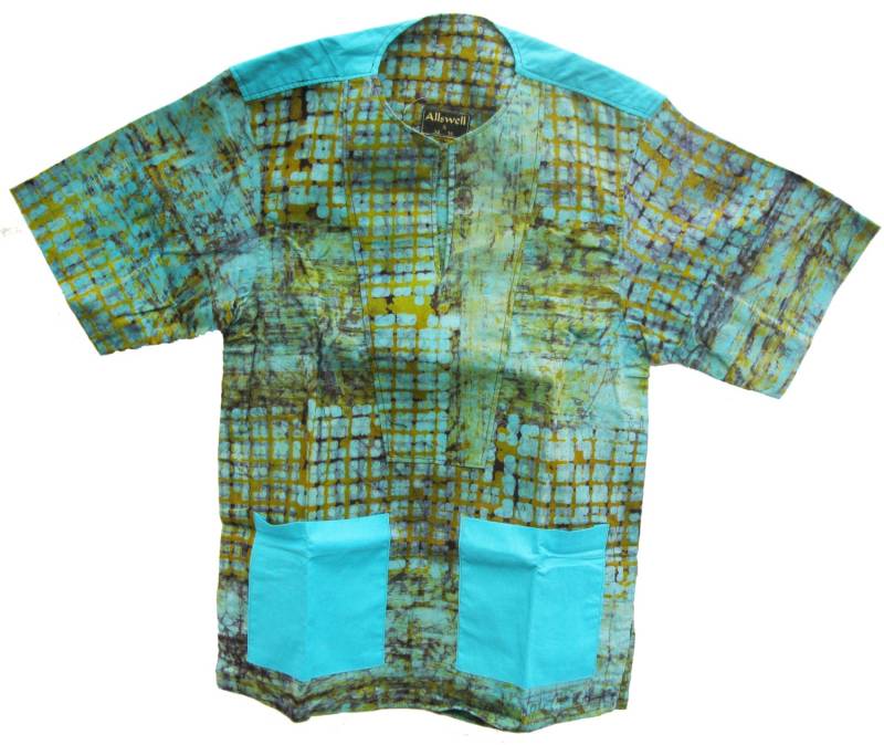 Allswell Herren Batik Shirt, Türkis, B7S36, Small, Kostenloser Versand von BatikHome