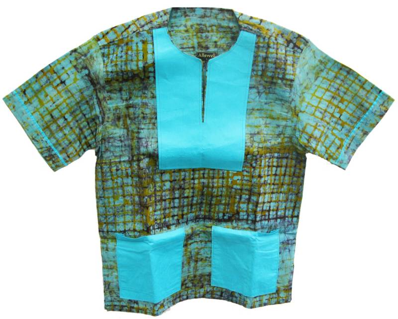 Allswell Herren Batik Shirt, Türkis, Medium, Kostenloser Us-Versand von BatikHome