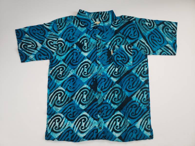 Delitak Herren Batik Hemd, Blau Und Schwarz, I4M3, B166, Kostenloser Versand von BatikHome