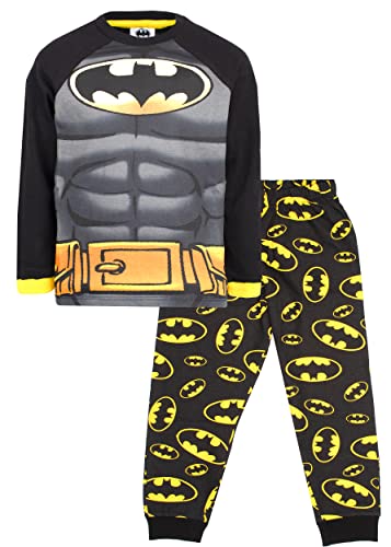 BATMAN Kinder-Pyjama, langärmelig, Schwarz, Kostüm, 100 % Baumwolle, offizielles Lizenzprodukt, Schwarz , 8-9 Years von Batman