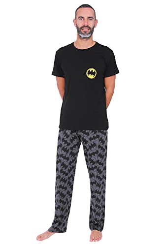 BATMAN Offizieller langer Herren-Schlafanzug aus Baumwolle, Größen S bis 2XL, Schwarz, Schwarz , L von Batman