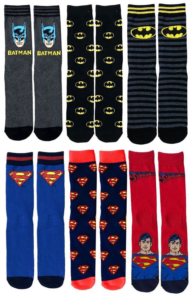 Batman Freizeitsocken Superman und Batman Socken Kinder + Jugendliche Strümpfe Kindersocken 3er Set Gr.35/37 38/40 von Batman