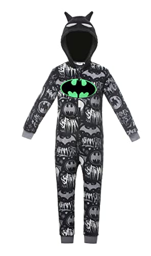 Batman Schlafstrampler für Jungen, Schlafanzug Overall für Kinder, Strampelanzug mit 3D Kapuze, Im Dunkeln Leuchten Design, Kinder Kostüm, Geschenk für Jungen, Größe 11-12 Jahre von Batman