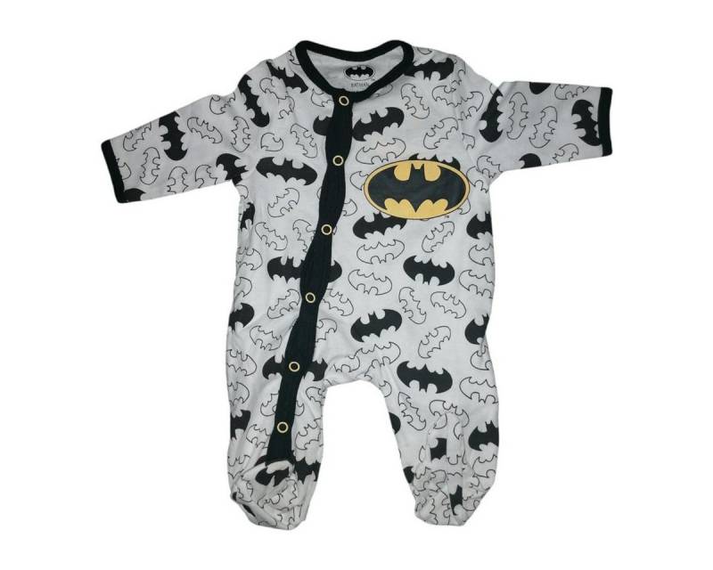 Batman Strampler Batman Baby-Strampler in Weiß-Schwarz, 100% Baumwolle, Gr. 62–92 Logoprint von Batman