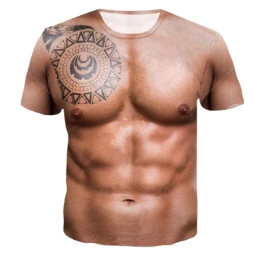 Batnott Herren T-Shirt 3D Muskel Print Unisex Sommer Braun Kurzarm S von Batnott