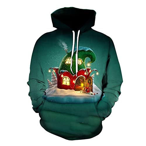 Batnott Herren Weihnachtspullover Männer Weihnachten Weihnachtsmann Druck Langarm Kapuzenshirt Hoodie Christmas Xmas Oversize Große Größen übergröße 3XL 4XL 5XL XXXXXL Rot Blau von Batnott