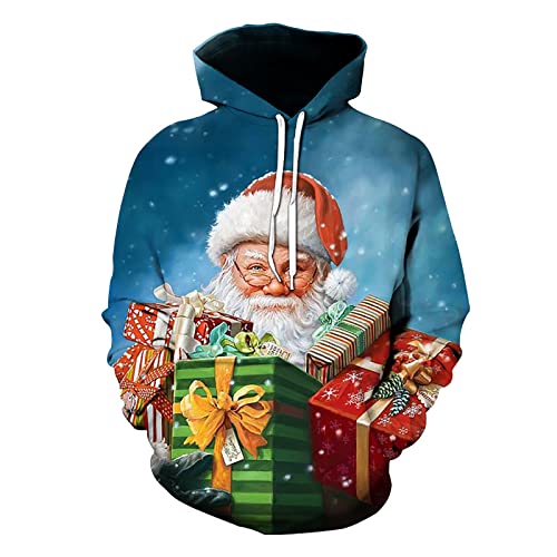 Batnott Herren Weihnachtspullover Männer Weihnachten Weihnachtsmann Druck Langarm Kapuzenshirt Hoodie Christmas Xmas Oversize Große Größen übergröße 3XL 4XL 5XL XXXXXL Rot Blau von Batnott