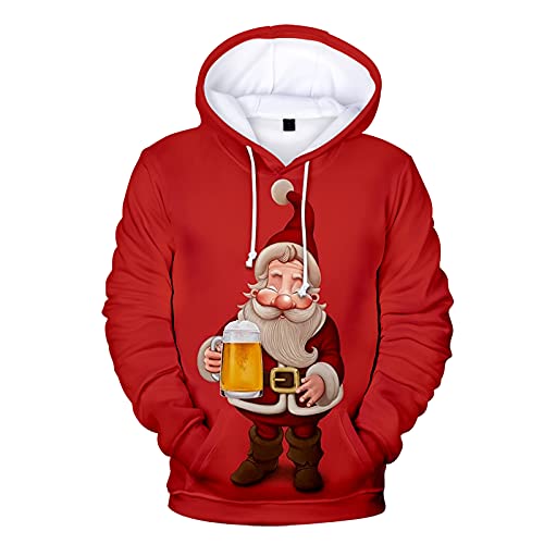 Batnott Herren Weihnachtspullover Männer Weihnachten Weihnachtsmann Druck Langarm Kapuzenshirt Hoodie Christmas Xmas Oversize Große Größen übergröße 3XL 4XL 5XL XXXXXL Rot Blau von Batnott