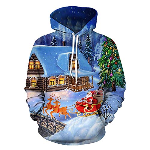 Batnott Herren Weihnachtspullover Oversize Weihnachten Blau Kleidung Pulli Große Größen Hoodie Geschenk für Männer Langarm Christmas Casual Lustig Sweatshirt Mit Kapuze Xmas Party Outdoor XXXL von Batnott