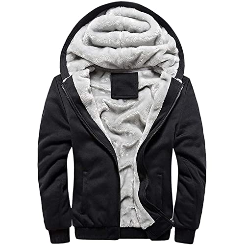 Batnott Mens Hoodie Winter warme Fleece Zipper Sweater Männe Jacke Outwear Mit Kapuze Mantel Outdoor Sweatjacke Jacke Herren Schwarz mit Fell von Batnott