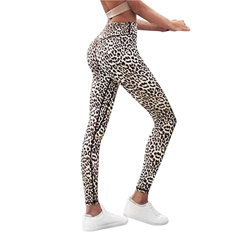 Leggings Damen Sport Leggings Leopard Gedrucket Trainingsgamaschen Elastische Fitness Workout Yogahosen Lange Gymwear Laufen Jogginghosen, Frauen Laufhose Bleistift Hose Activewear Womens Pants S-XL von Batnott