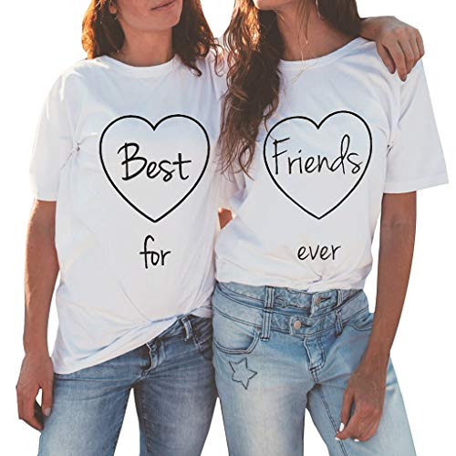 T Shirt Damen Grosse Grössen Weiss Kurzarm Brief Best Friend Forever Drucken Freizeit Slim Fit Rundhals Basic Mädchen Tees, Frauen Bluse Sommer Oversize Casual Pullover Pulli Womens Tops von Batnott