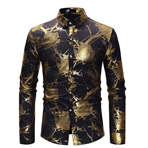 Hemd Herren Schwarz Langarm Fashion Casual Leinen Basic Bluse Top die Revers Regular Fit T Shirts Floral Gold Rose Gedruckt Männer Slim Fit Hemden Rot Bluse Hemd Herren von Batnott