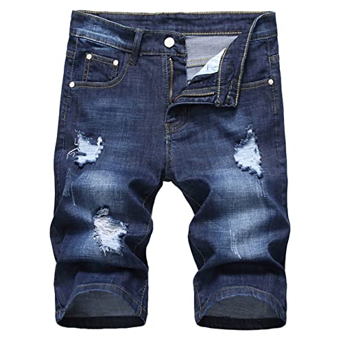 Shorts Herren Jeans Shorts Große Größen Sommer Fashion Denim Reißverschluss Loch Crumple Fit Straight Vintage Kurzschlüsse Sport Strand Kurze Hosen, Männer Jogging Hosen Mens Trunks Pants S-4XL von Batnott