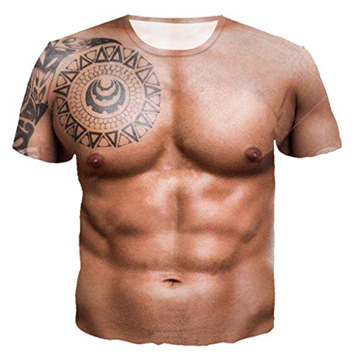 T Shirt Herren Lustig 3D Muskel Print Unisex Basic Große Größen Mens Witzig Gedruckt Kurze Ärmel Kurzarm Rundhals Pullover Tops Männer Modern Oversize Slim Fit Sport Bluse Karneval Kostüm von Batnott