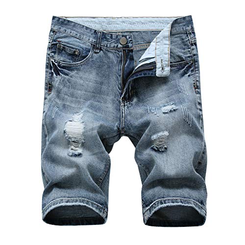 Shorts Herren Jeans Shorts Große Größen Sommer Fashion Denim Reißverschluss Loch Crumple Fit Straight Vintage Kurzschlüsse Sport Strand Kurze Hosen, Männer Jogging Hosen Mens Trunks Pants S-4XL von Batnott