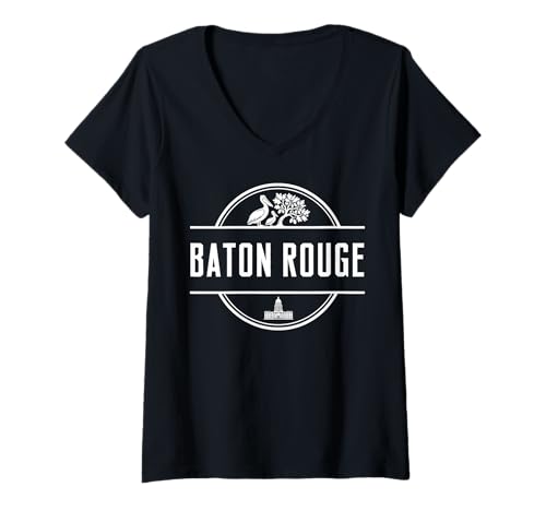 Damen Grafik für Städtereisen in Baton Rouge Louisiana T-Shirt mit V-Ausschnitt von Baton Rouge Louisiana Urban Explorer Apparel