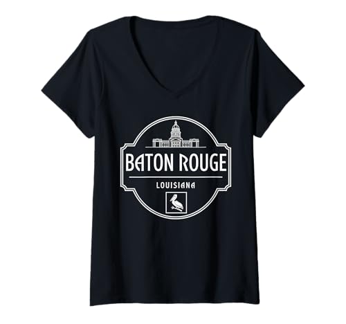 Damen Grafik für Städtereisen in Baton Rouge Louisiana T-Shirt mit V-Ausschnitt von Baton Rouge Louisiana Urban Explorer Apparel