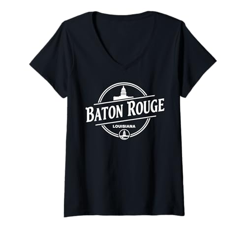 Damen Grafik für Städtereisen in Baton Rouge Louisiana T-Shirt mit V-Ausschnitt Damen Grafik für Städtereisen in Baton Rouge Louisiana T-Shirt mit V-Ausschnitt von Baton Rouge Louisiana Urban Explorer Apparel