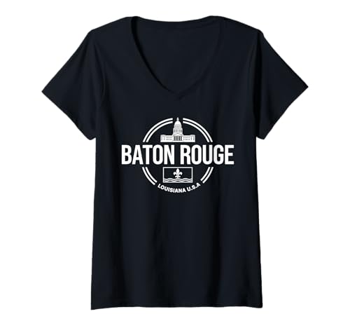 Damen Grafik für Städtereisen in Baton Rouge Louisiana T-Shirt mit V-Ausschnitt Damen Grafik für Städtereisen in Baton Rouge Louisiana T-Shirt mit V-Ausschnitt von Baton Rouge Louisiana Urban Explorer Apparel