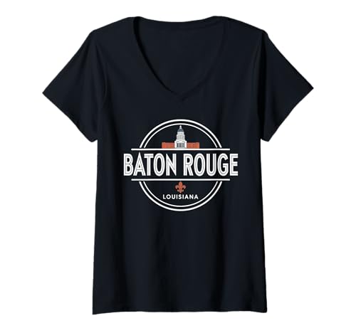Damen Grafik für Städtereisen in Baton Rouge Louisiana T-Shirt mit V-Ausschnitt Damen Grafik für Städtereisen in Baton Rouge Louisiana T-Shirt mit V-Ausschnitt von Baton Rouge Louisiana Urban Explorer Apparel