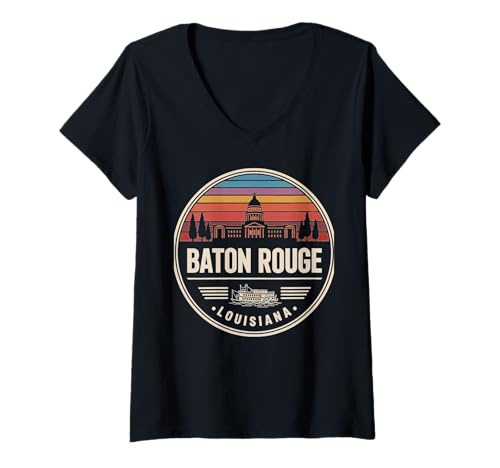 Damen Grafik für Städtereisen in Baton Rouge Louisiana T-Shirt mit V-Ausschnitt Damen Grafik für Städtereisen in Baton Rouge Louisiana T-Shirt mit V-Ausschnitt von Baton Rouge Louisiana Urban Explorer Apparel