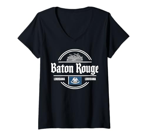 Damen Grafik für Städtereisen in Baton Rouge Louisiana T-Shirt mit V-Ausschnitt Damen Grafik für Städtereisen in Baton Rouge Louisiana T-Shirt mit V-Ausschnitt von Baton Rouge Louisiana Urban Explorer Apparel