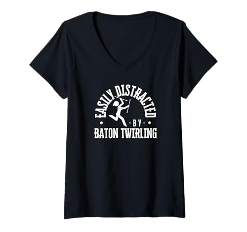 Damen Leicht abgelenkt durch Taktstock Twirling Funny Baton Twirler T-Shirt mit V-Ausschnitt Damen Leicht abgelenkt durch Taktstock Twirling Funny Baton Twirler T-Shirt mit V-Ausschnitt von Baton Twirling Costumes And Baton Twirler Gift
