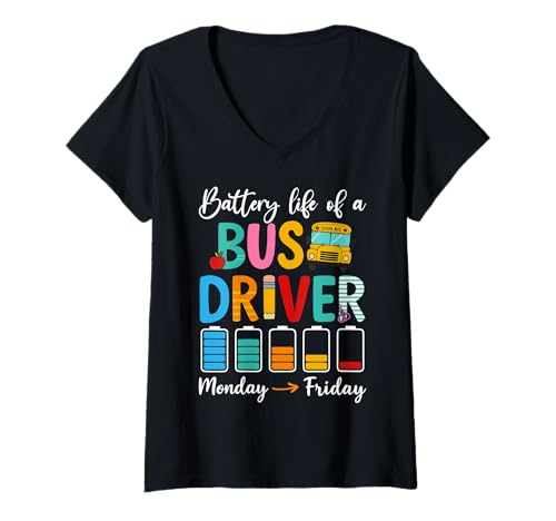 Damen Battery Life of a Bus Driver T-Shirt mit V-Ausschnitt von Battery Life of a Bus Driver Shirt